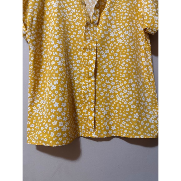 Womens Yellow Floral Print Band Collar Short Sleeve Blouse M - Picture 4 of 5